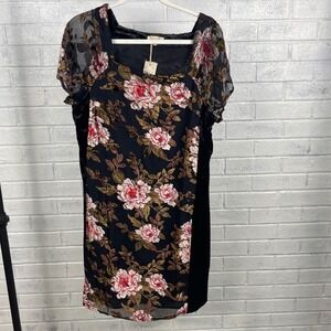 Mystree Floral Burnout Velvet Shift Dress Puff Sleeve Womens Size L Whimsigoth